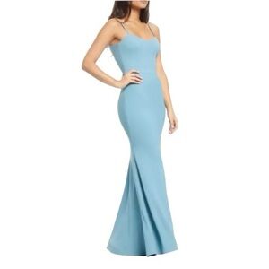 NWT Dress The Population Jodi Crepe Evening Sophisticated Maxi Gown in Blue